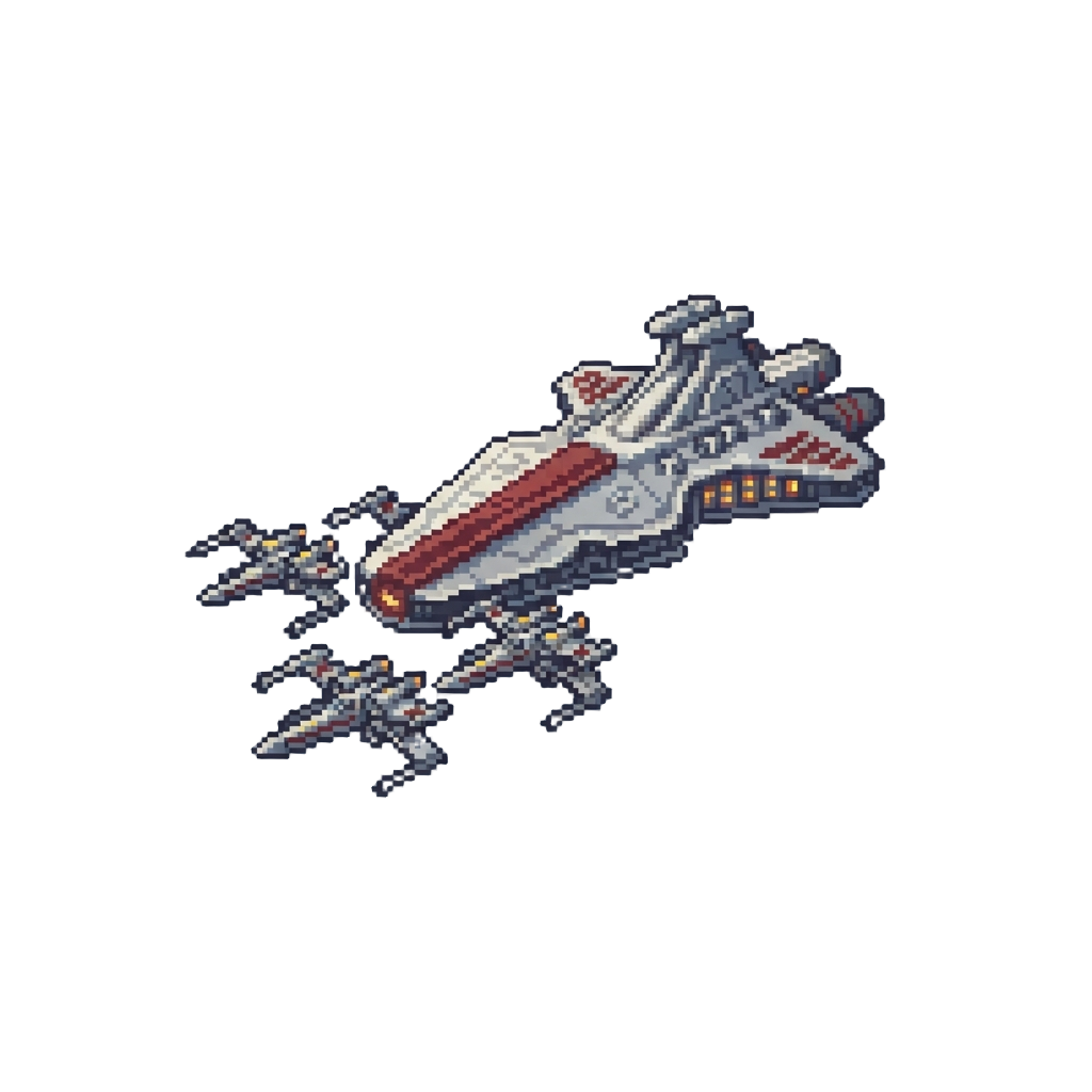 A Republic Star Cruiser Launching a Wave of Attacking X-wings
