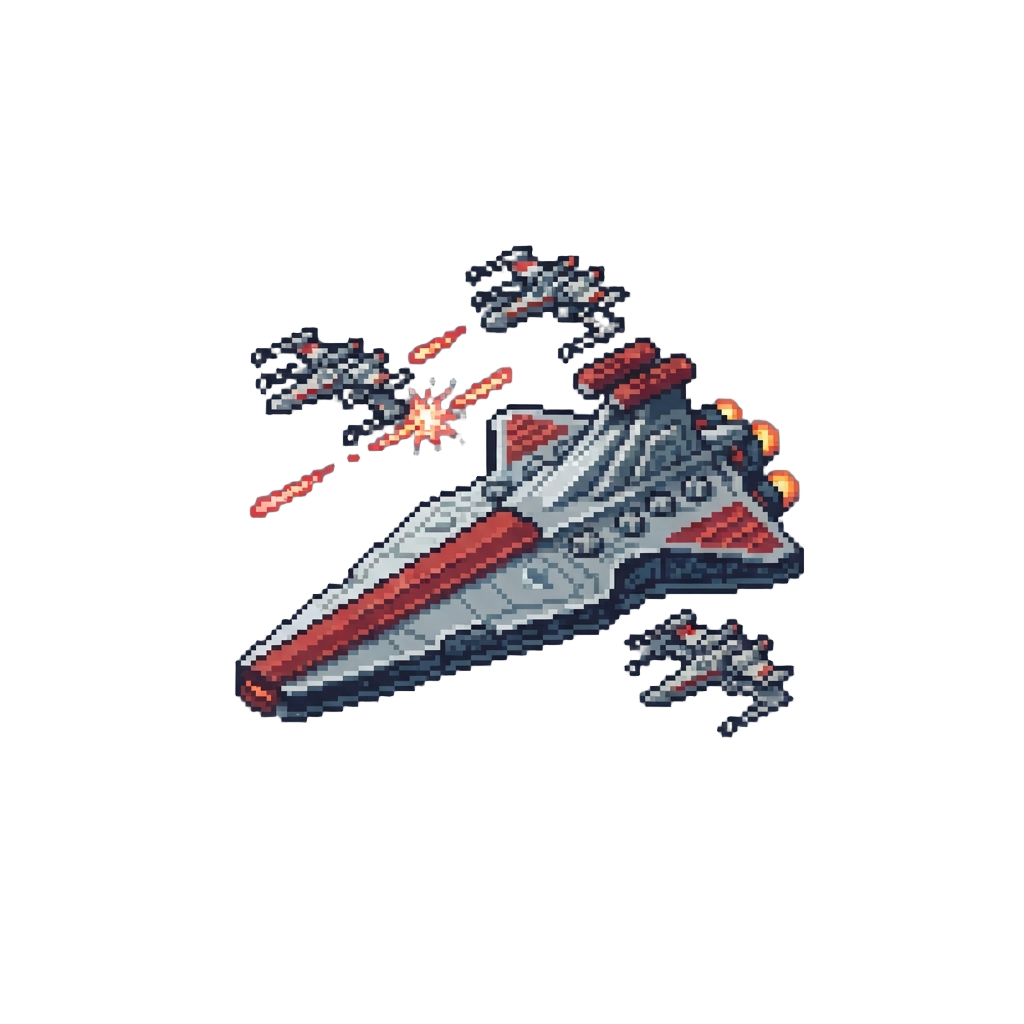 A Republic Cruiser Battle Group with X-wings Locking Weapons