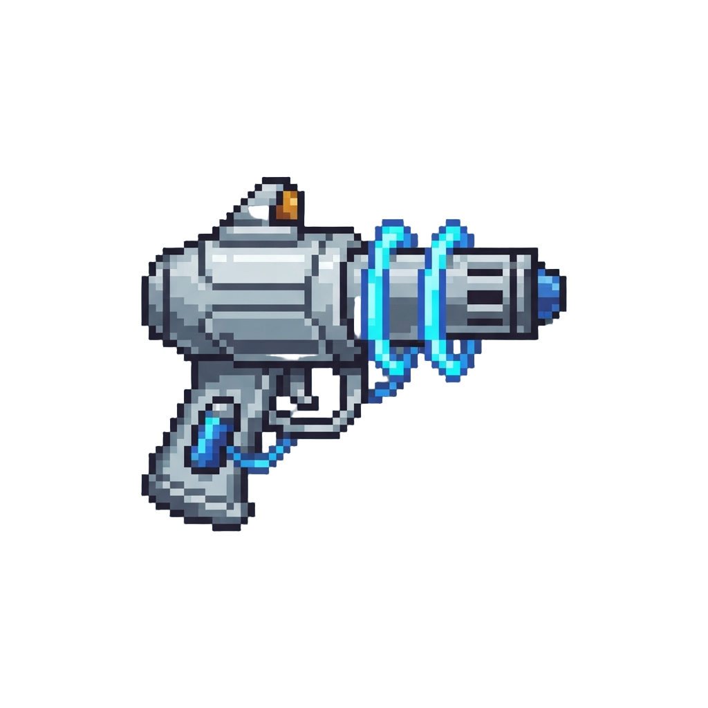 A Gleaming Chrome Raygun with Neon Coils