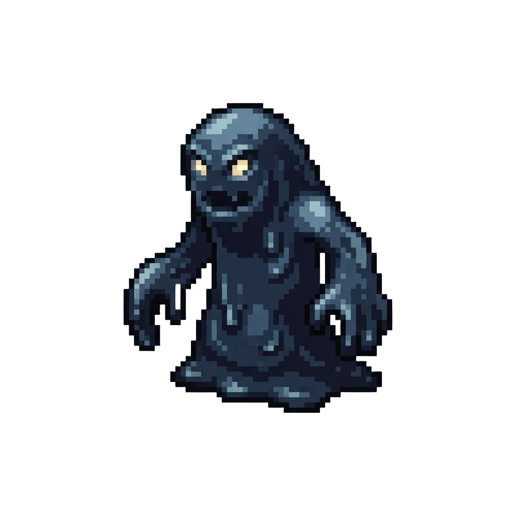 A Towering Black Ink Monster with Glowing Eyes