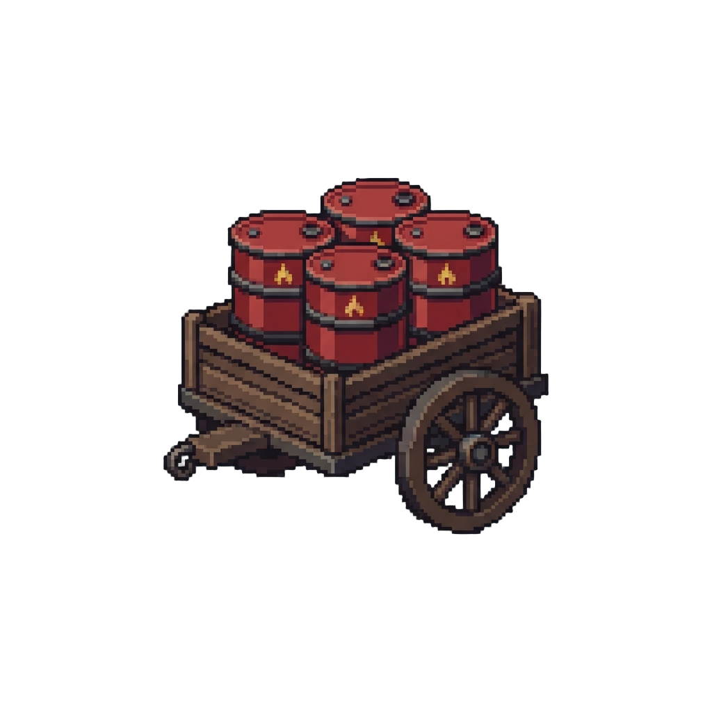 A Wagon of Flammable Oil Barrels