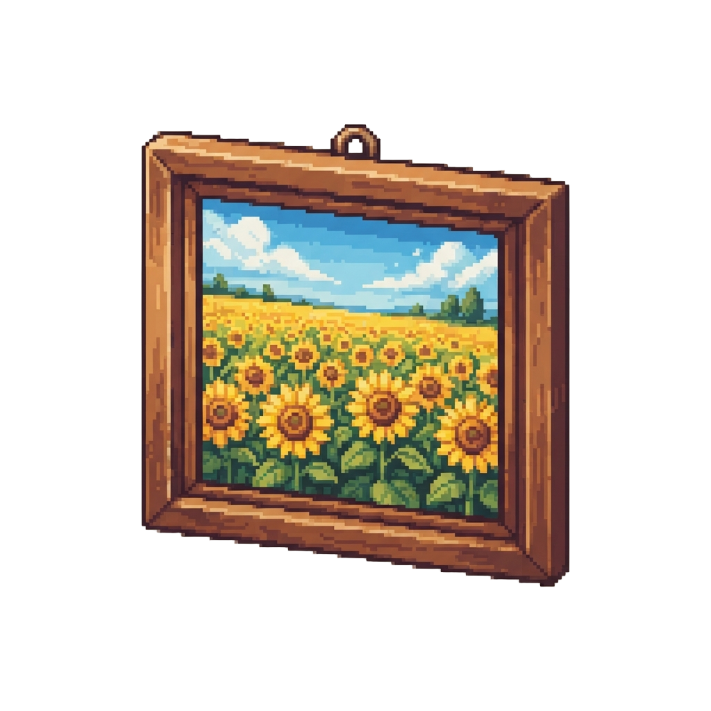 A Classic Oil Painting of a Peaceful Sunflower Field