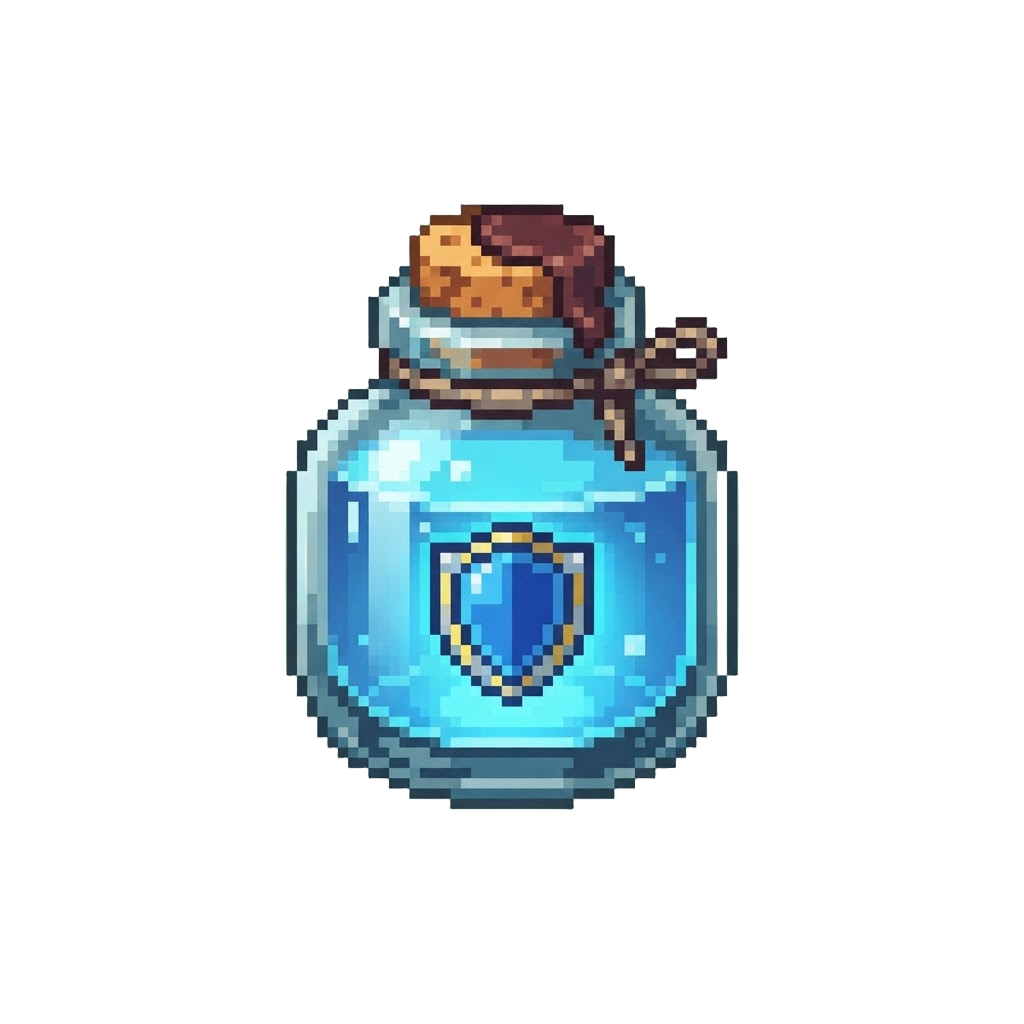 A Glowing Blue Shield Potion Jar