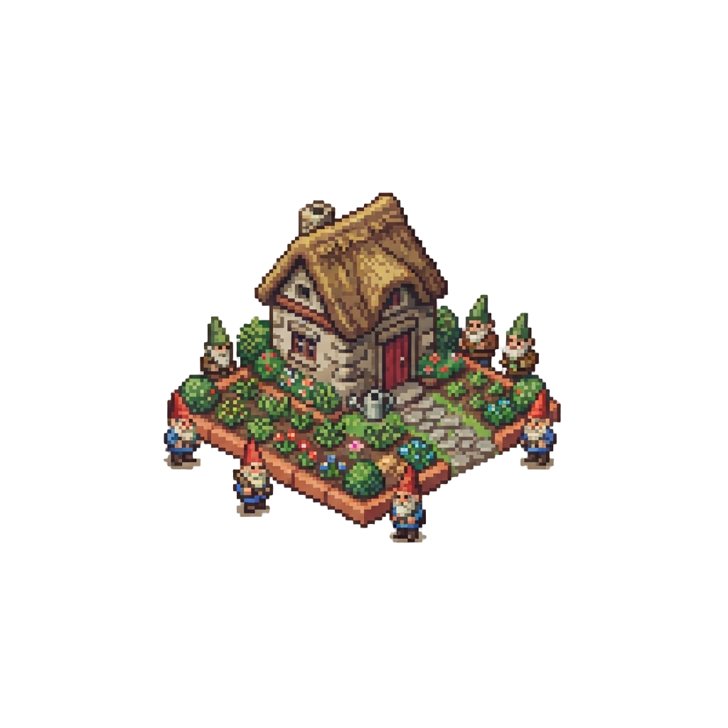 A Cozy British Cottage Garden Surrounded by Curious Garden Gnomes