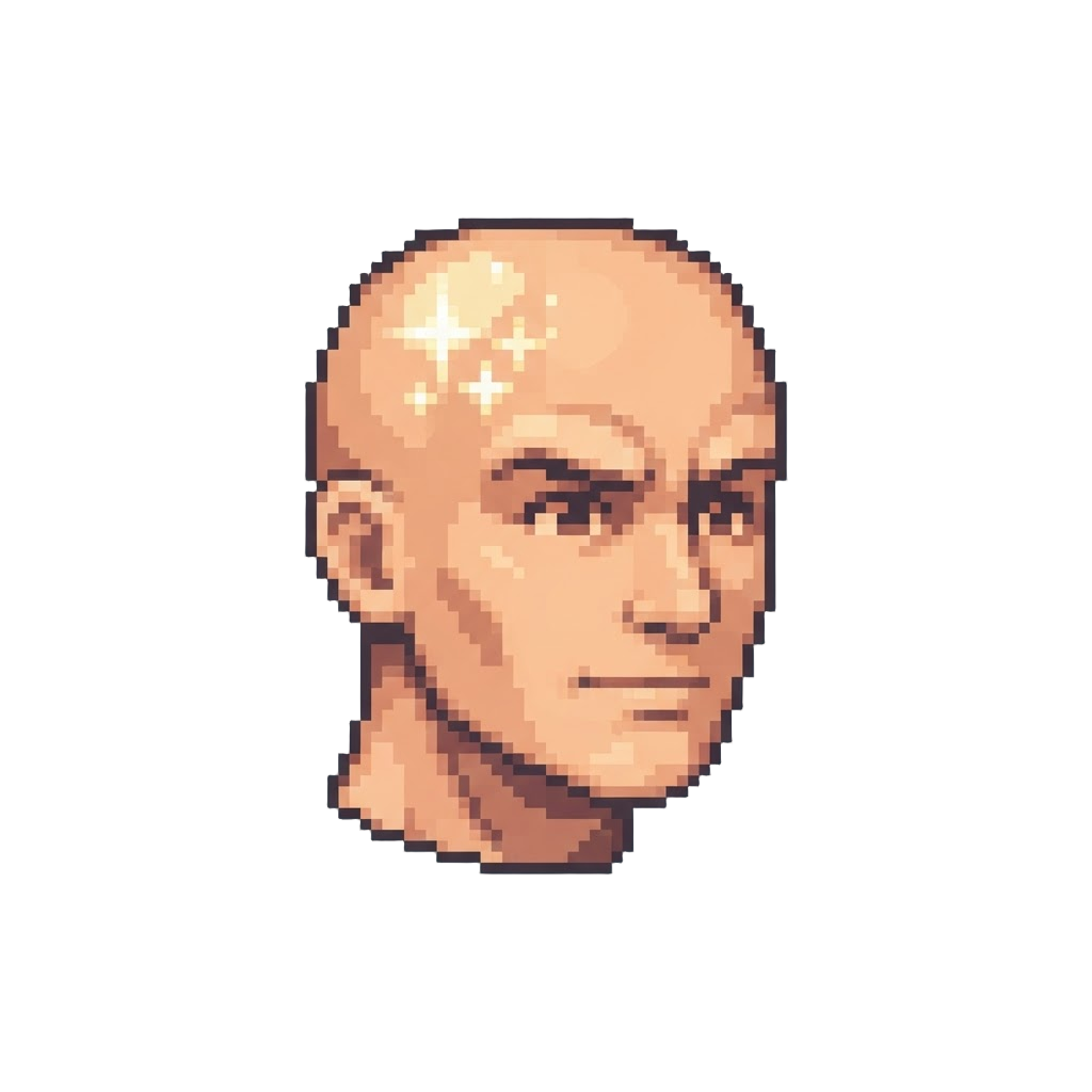 A Bright Reflective Bald Head with Comical Sparkle Glints