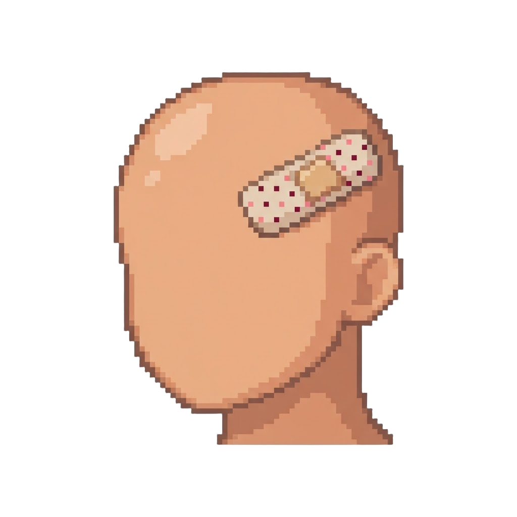 A Smooth Bald Head with a Single Cute Polka-dot Band-aid