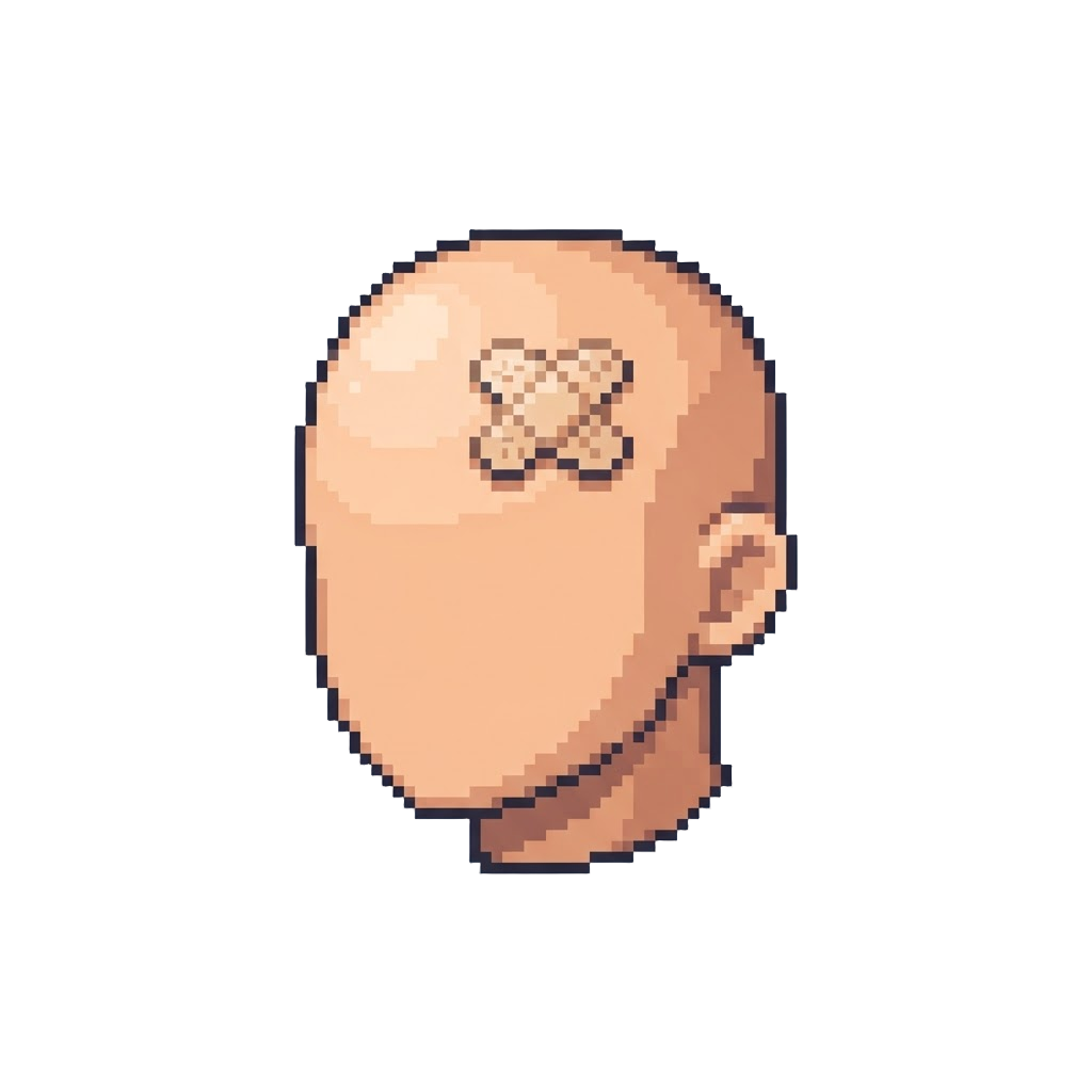 A Squeaky Clean Shiny Bald Head with a Star-shaped Band-aid