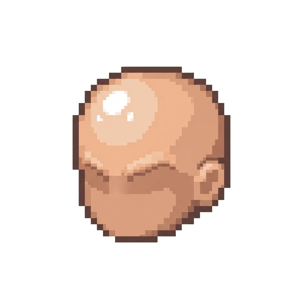 A Glossy Bald Scalp Reflecting the Bright Shop Lights