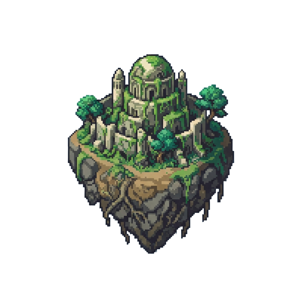 Castle in the Sky Floating Island of Laputa with Overgrown Ruins