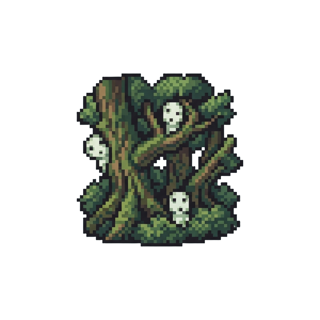 Princess Mononoke Lush Ancient Cedar Forest with Kodama Tree Spirits
