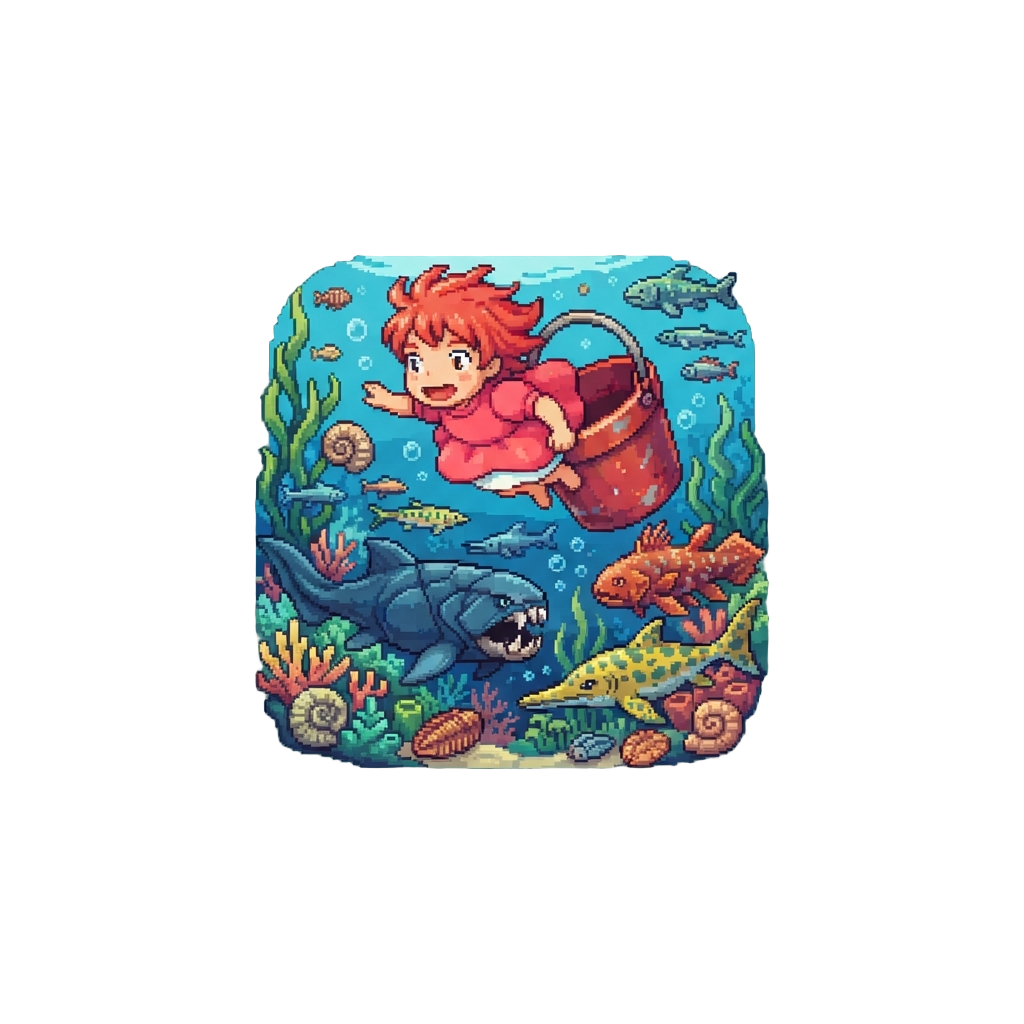 Ponyo Vibrant Underwater Ocean World Filled with Prehistoric Fish