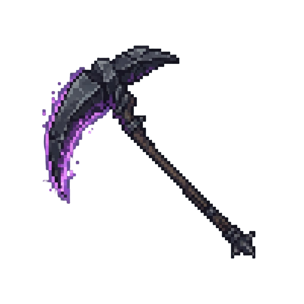 A Massive Jagged Obsidian Scythe Radiating Violet Energy