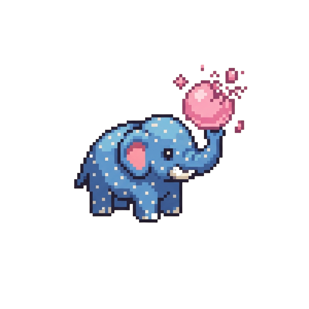 A Polka-dot Elephant Blowing a Bubblegum Bubble Until It Floats Up and Pops