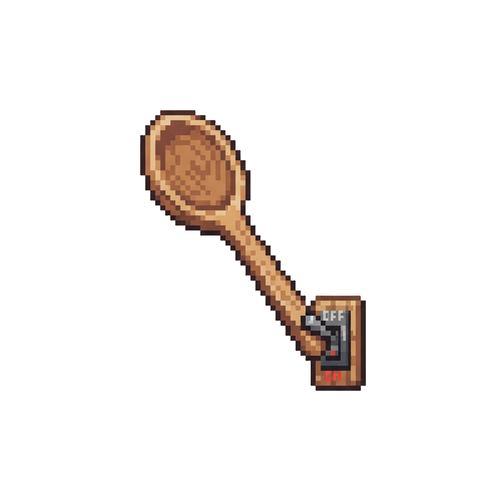 A Wooden Spoon Held Up Threating to Turn Off the Power
