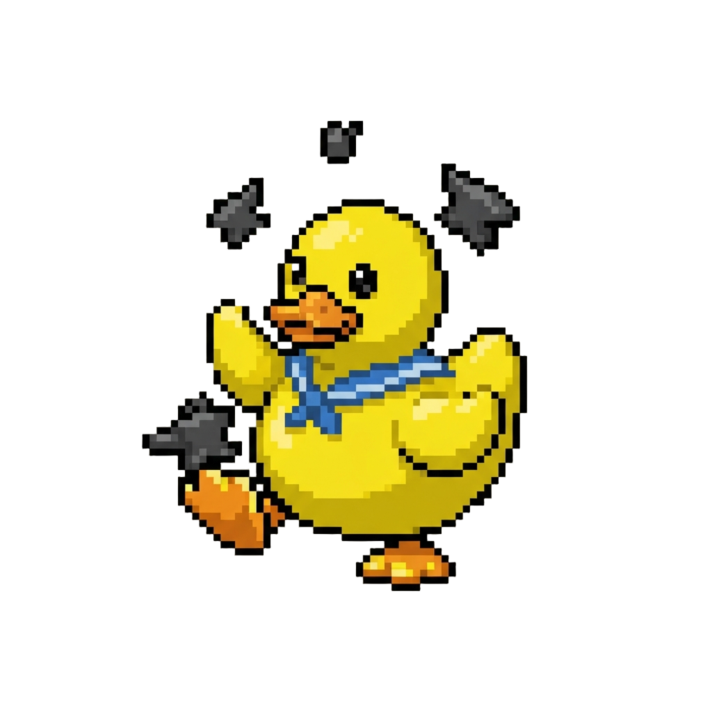 A Giant Rubber Duck Juggling Anvil Weights Until It Drops Them on Its Foot