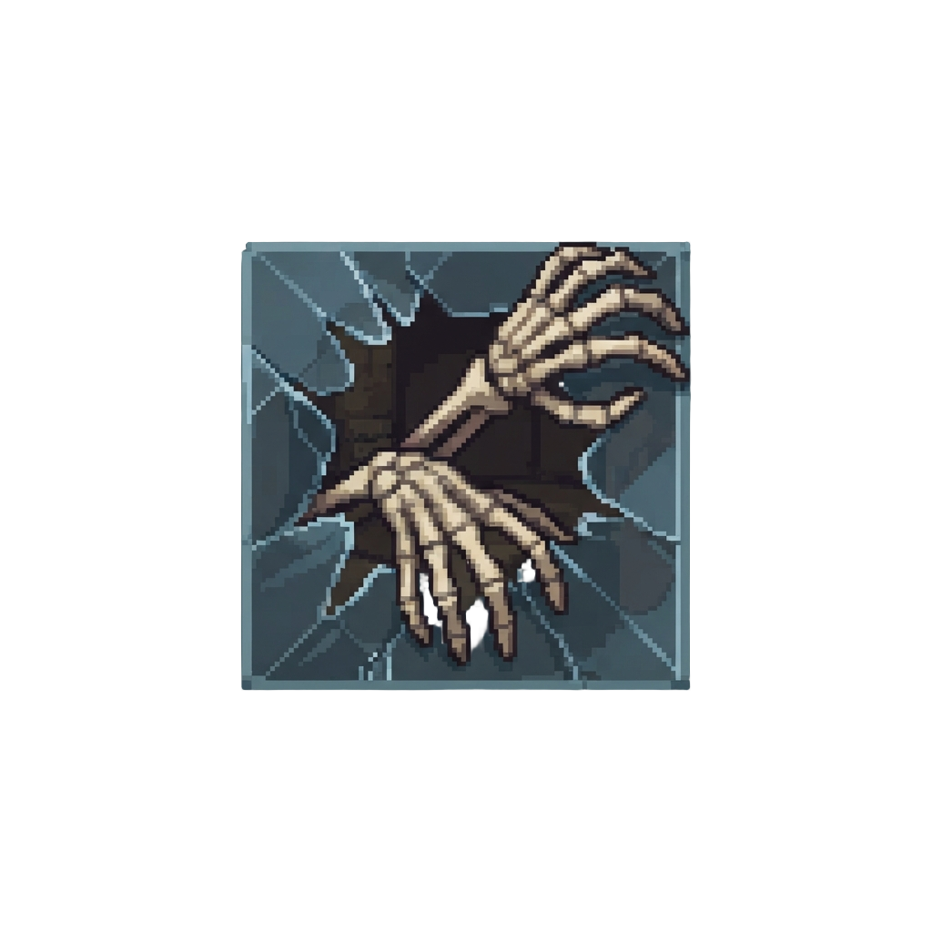 Skeletal Hands Reaching Through the Glass Into the Room