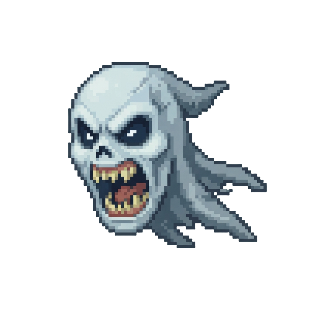 A Ghost Mask Lunging Forward with Sharp Teeth Visible