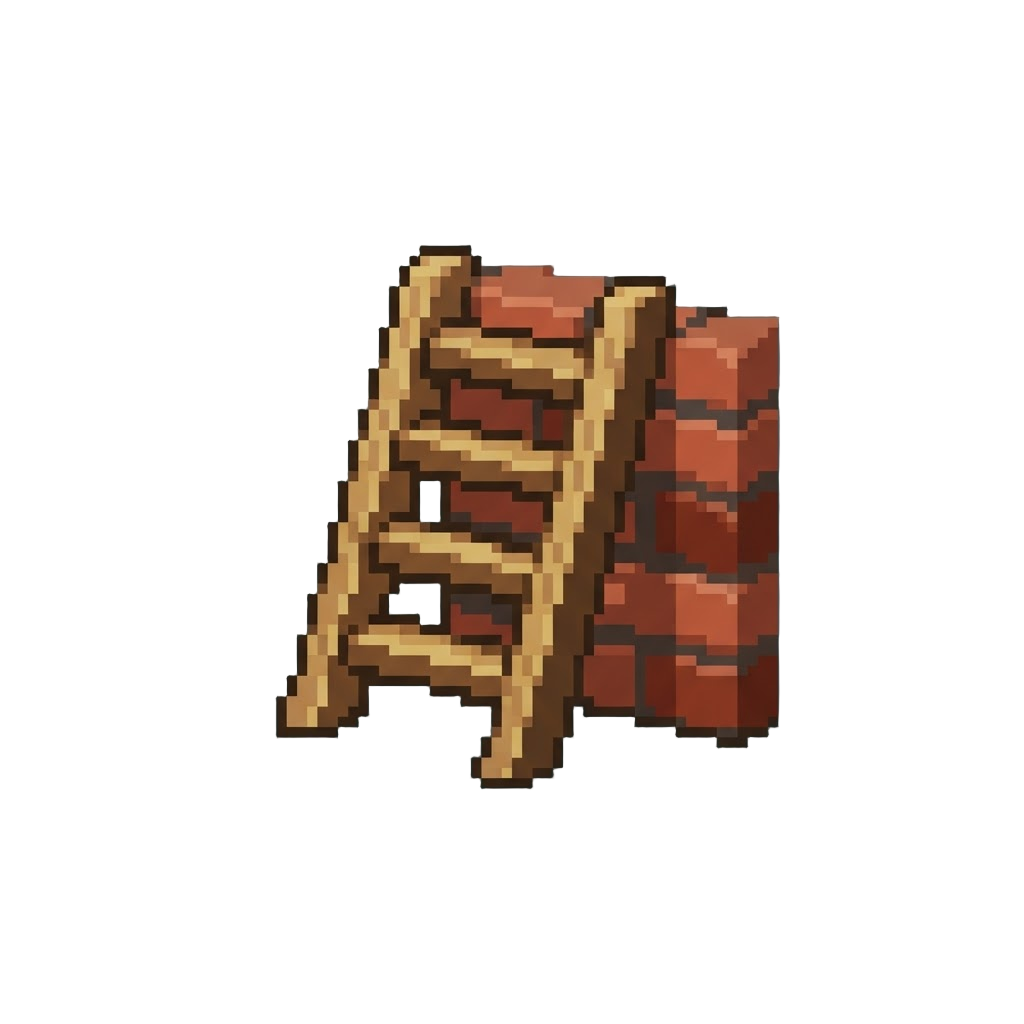 A Small Wooden Ladder Resting Against the Bricks