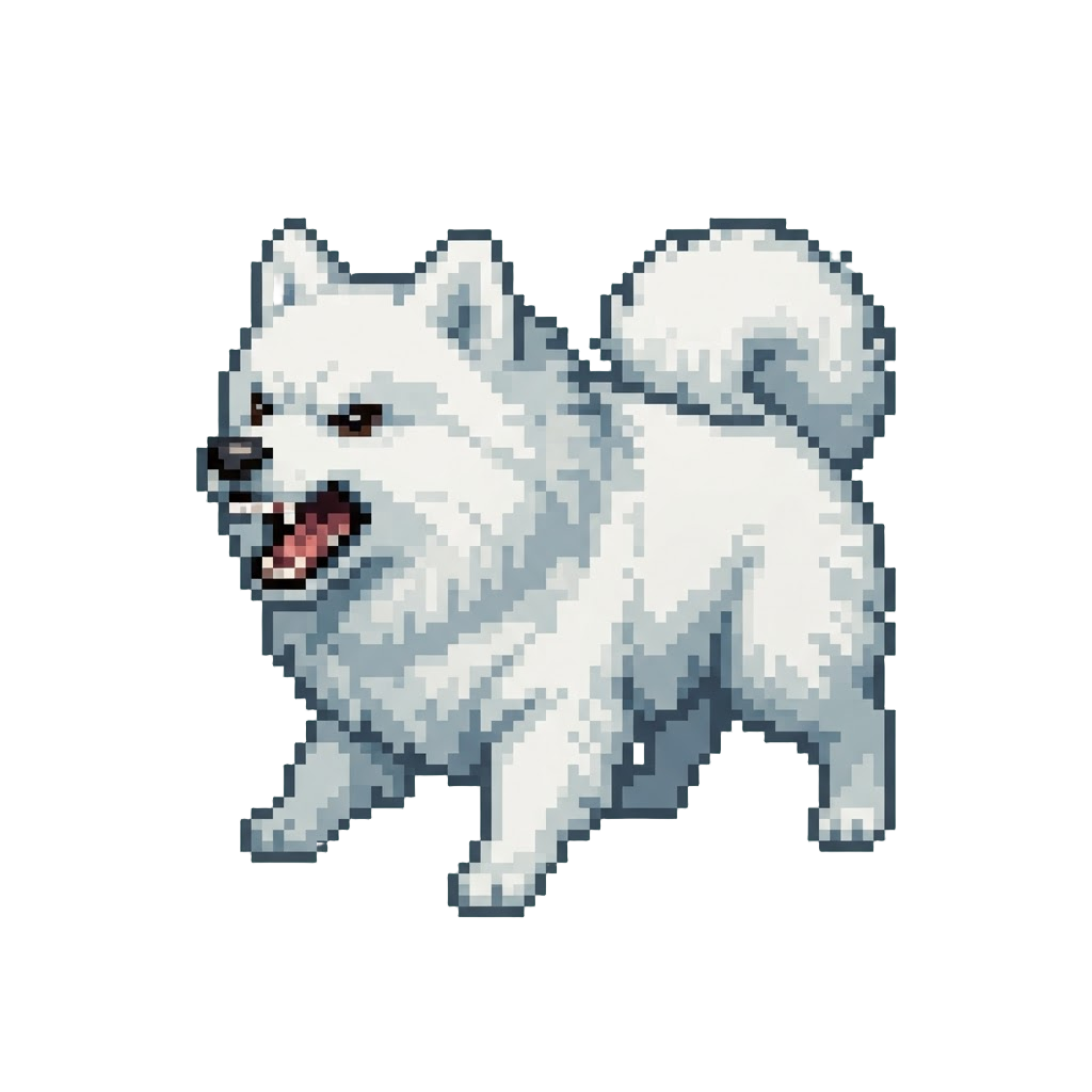 A Fluffy White Samoyed Snapping Furiously