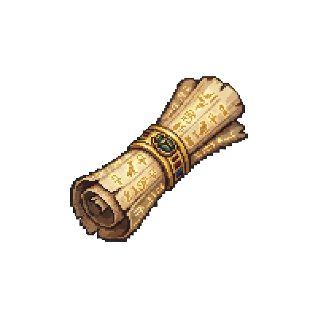 Gilded Pharaonic Papyrus Inscribed with Glowing Gold Hieroglyphs
