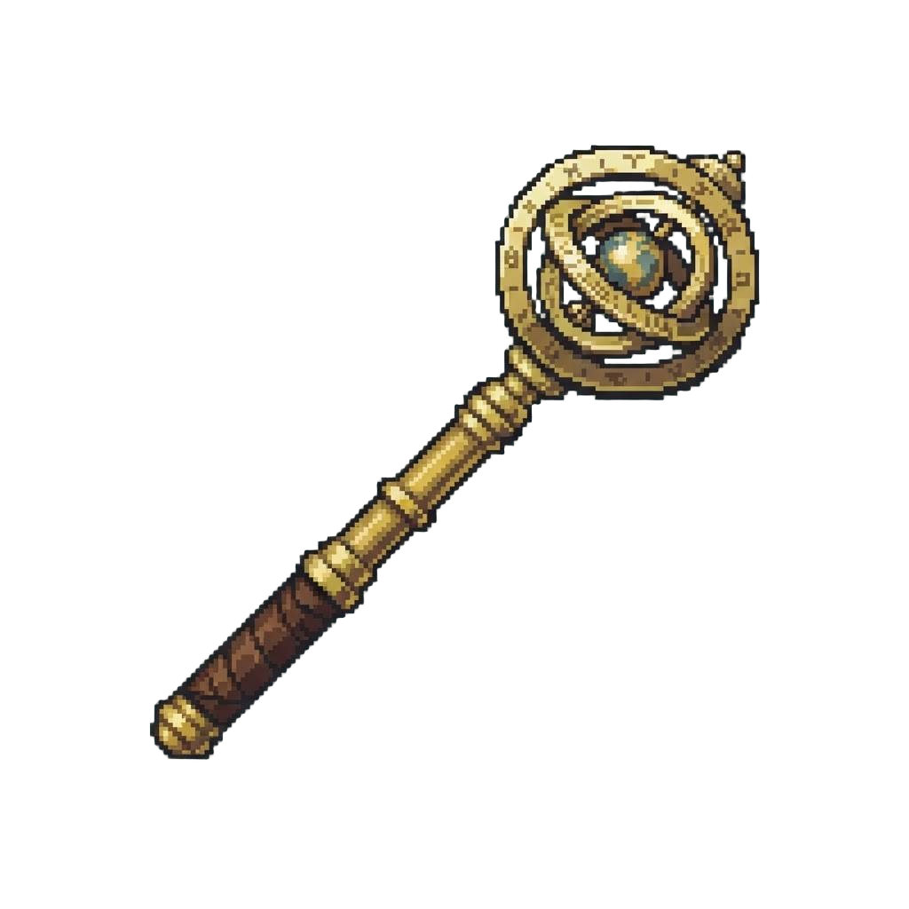 A Brass Wand Crowned with a Rotating Astrolabe Charm