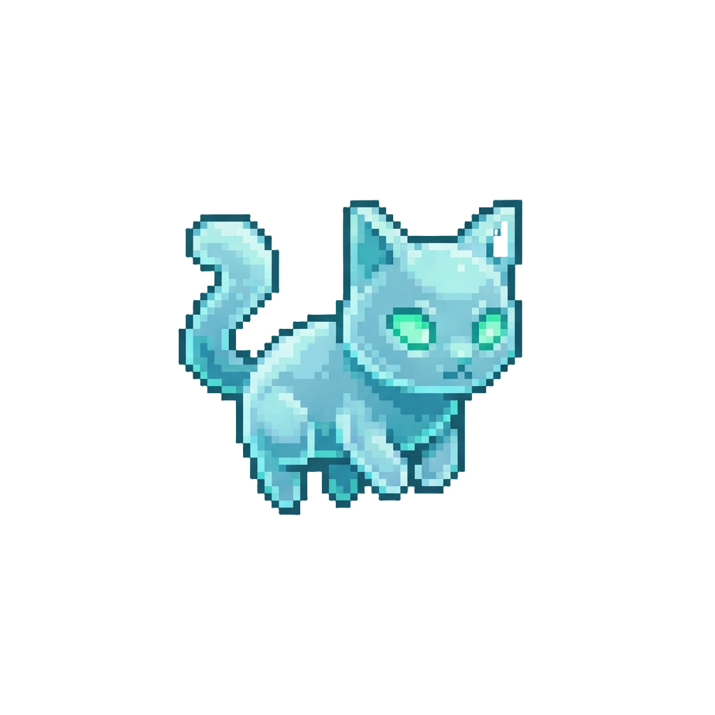 A Floating Ethereal Cat with Glowing Mint-green Eyes