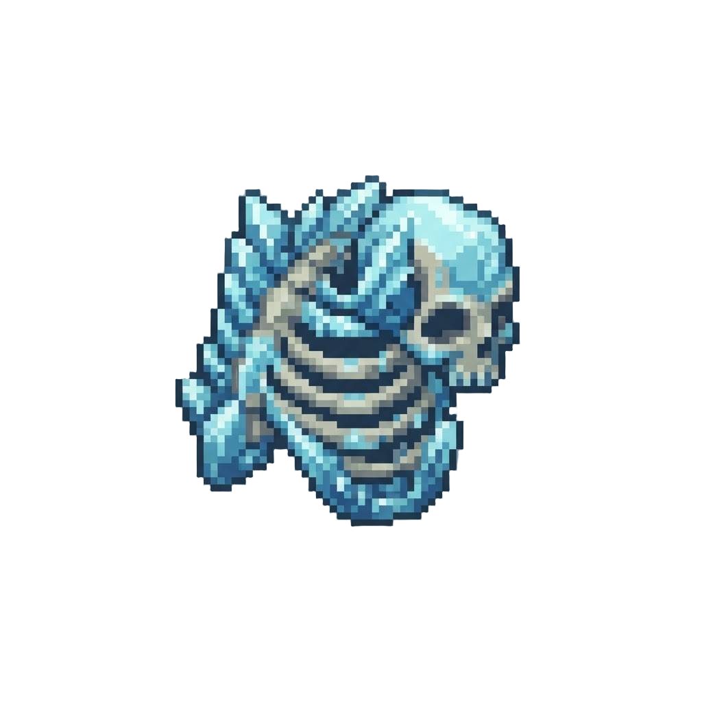 A Frosty Ice-blue Crystalline Sheen Coating the Skeletal Frame