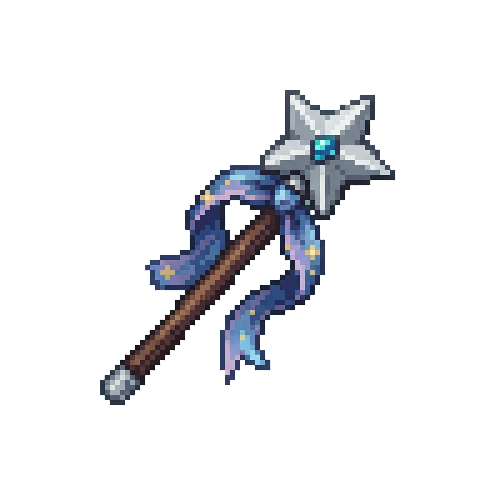 A Silver Star-tipped Wand with a Silky Celestial Ribbon