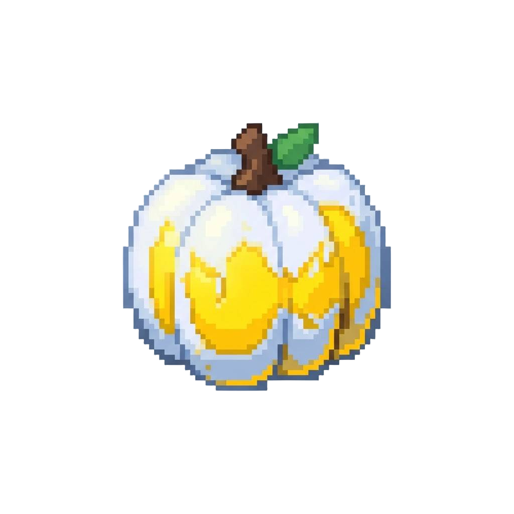 A Frosted White Ghost Pumpkin with Glowing Yellow Rind