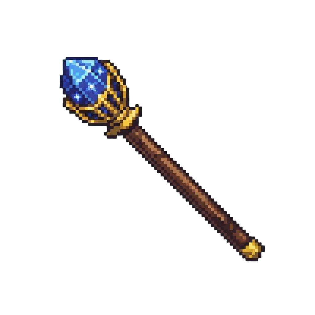 A Deep-blue Sapphire Staff Etched with Glowing Star Runes