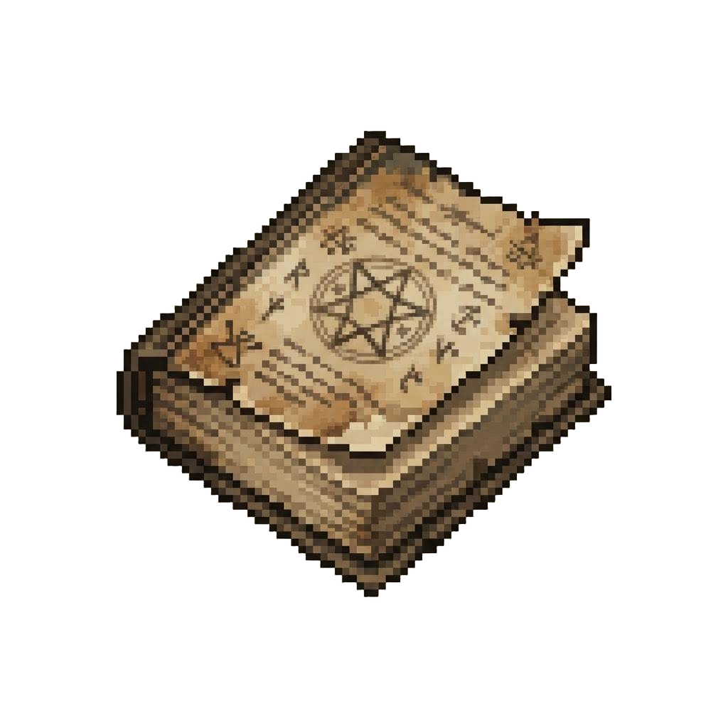 Intricate Tea-stained Spellbook Pages with Faded Occult Diagrams