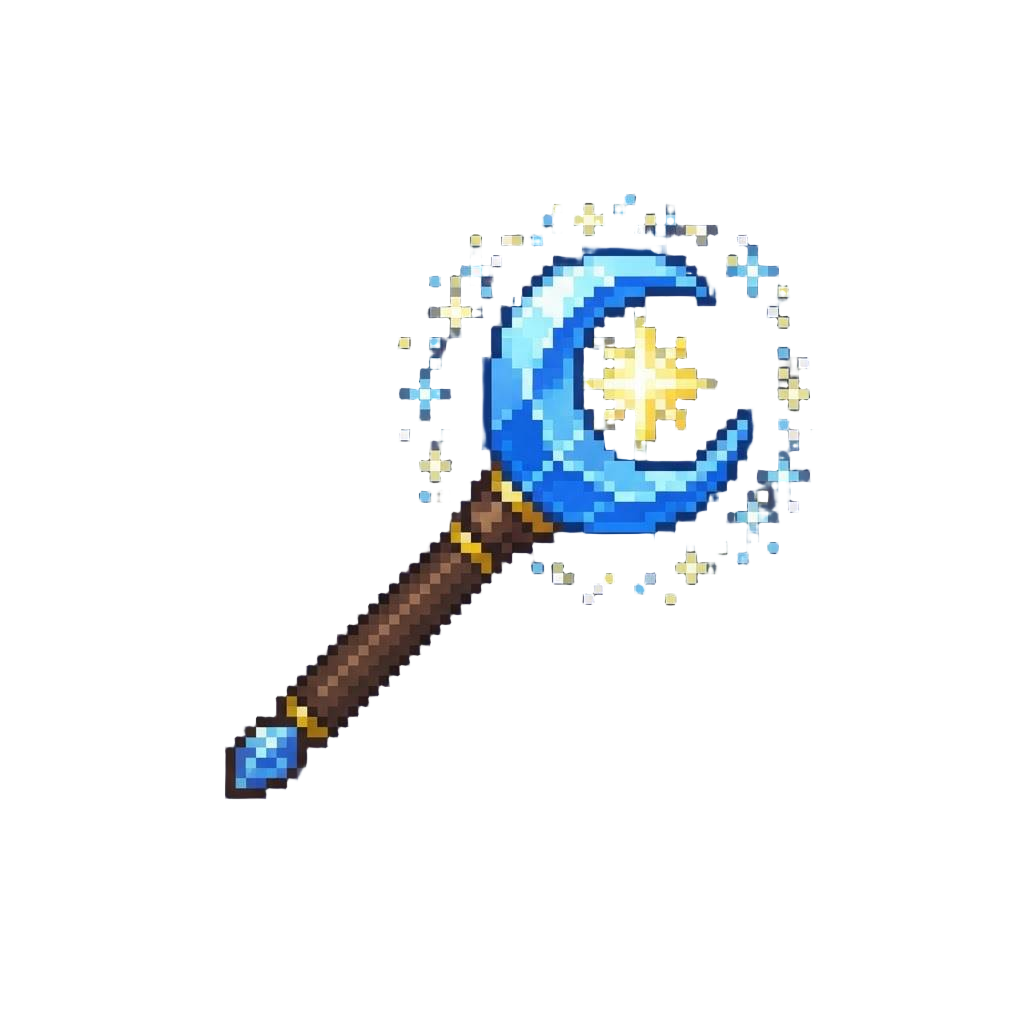 A Crystalline Crescent-moon Wand Haloed in Stardust