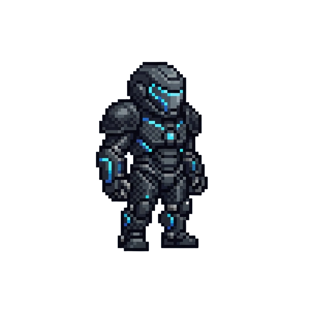 A High-tech Dark Carbon-fiber Power Armor Suit with Neon Accents