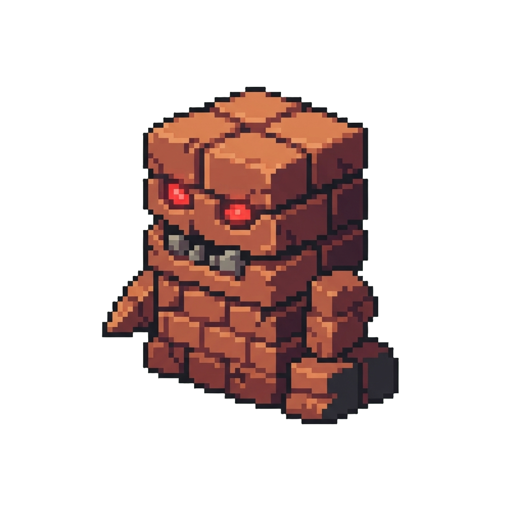 A Glowing Red-eyed Brick Monster