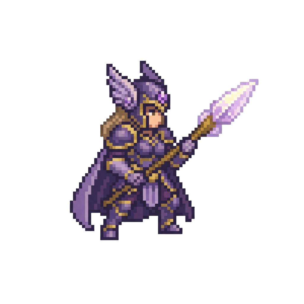 A Shimmering Amethyst Valkyrie with a Glowing Crystal Spear