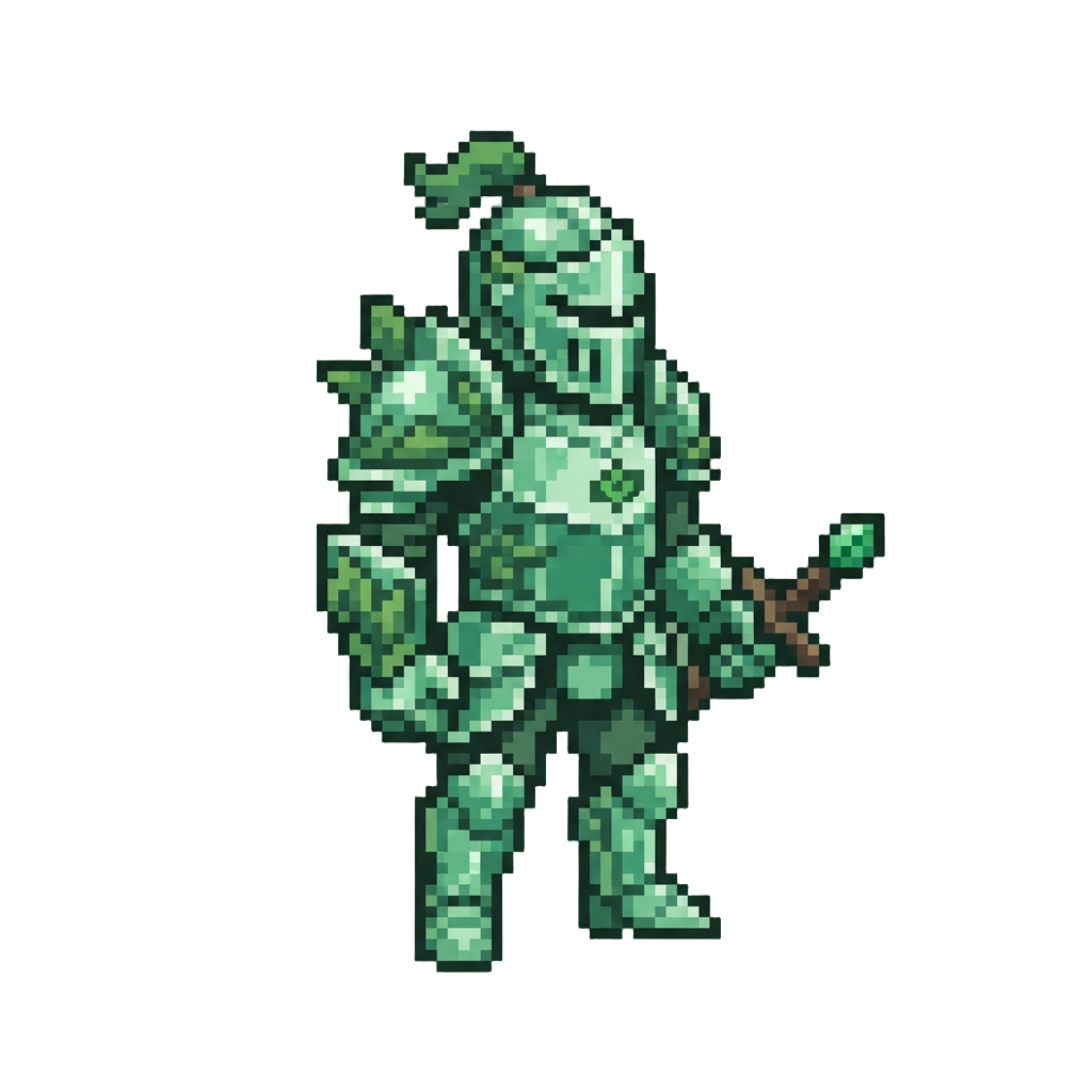 An Emerald Forest Knight with Radiant Leafy Glass Armor