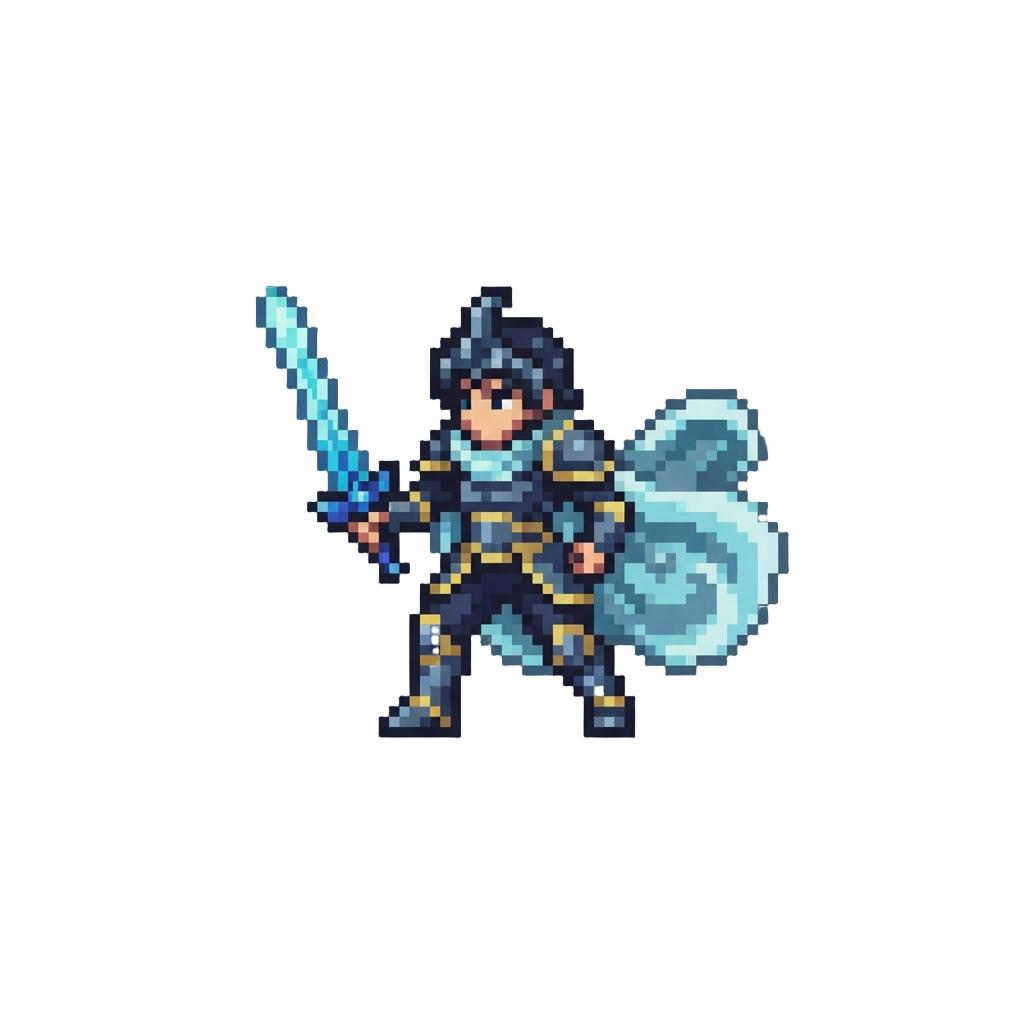 A Sapphire Spell-blade Warrior with a Swirling Light Cape