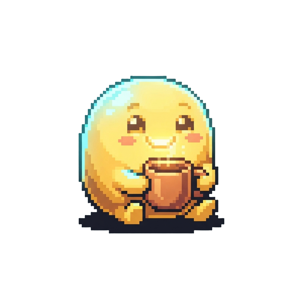 A Neon-glowing Friendly Smiler Holding a Warm Mug