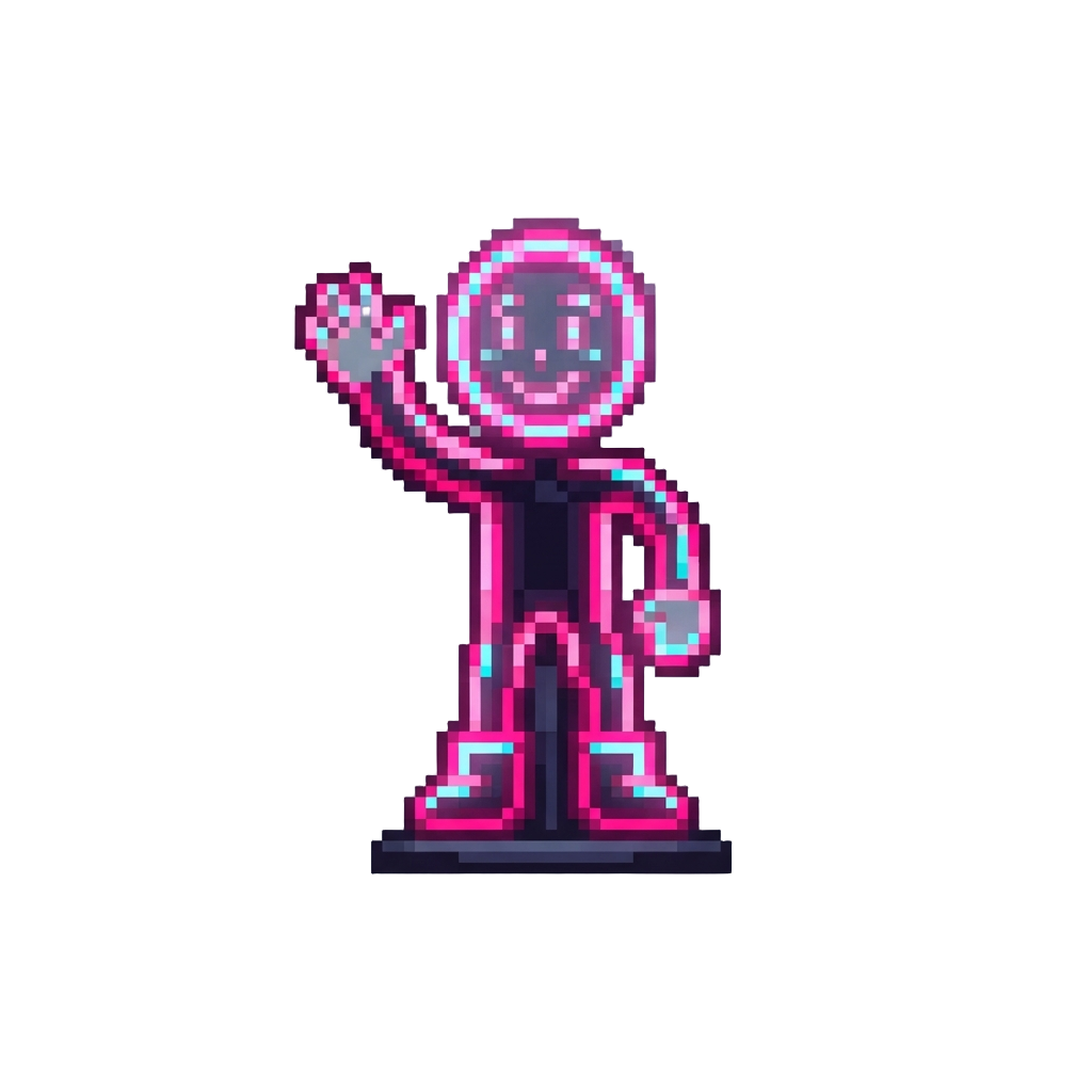 A Glowing Neon Figure Waving Cheerfully