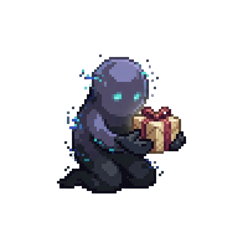 A Docile Glitching Shadow Bringing a Glowing Gift