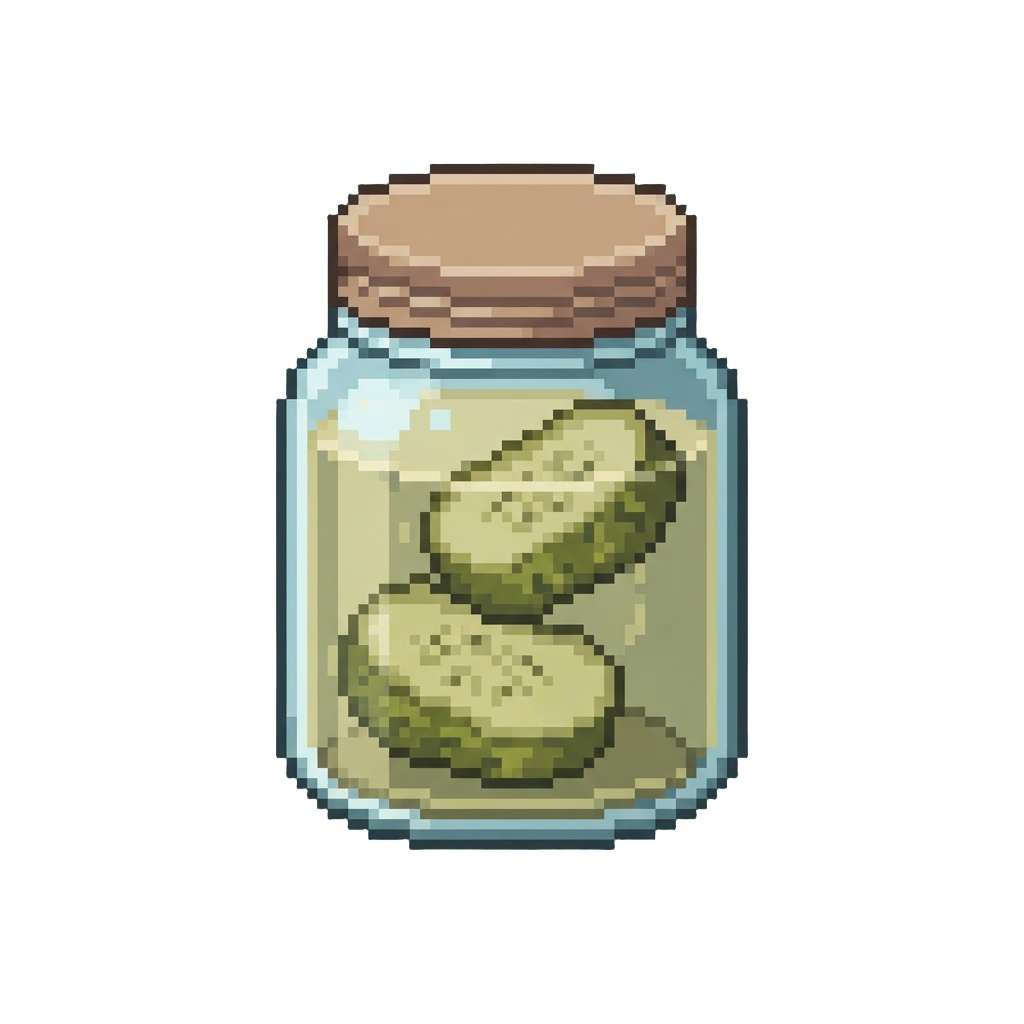 A Jar Containing Only Two Floating Pickle Slices in Brine