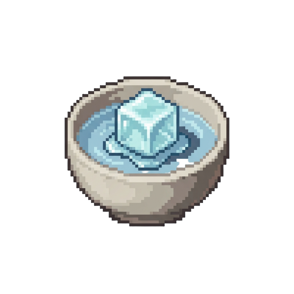 A Lone Ice Cube Melting in a Stray Bowl