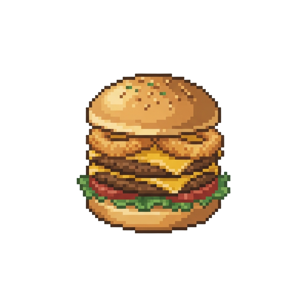 A Golden Brioche Double Cheeseburger Loaded with Crispy Onion Rings