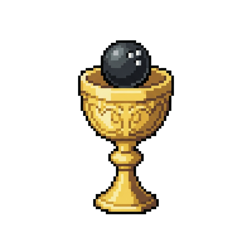 A Grand Golden Chalice Topped with a Miniature Bowling Ball