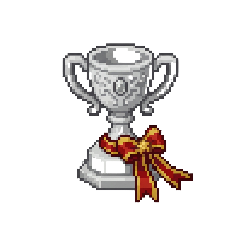 A Glittering Platinum Trophy with Champion Ribbons