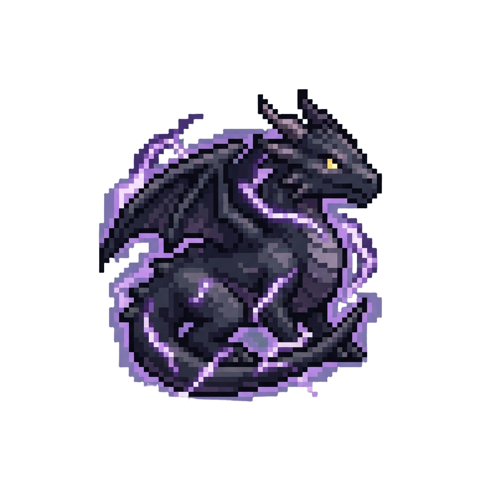 A Dark Obsidian Dragon Wrapped in Purple Lightning