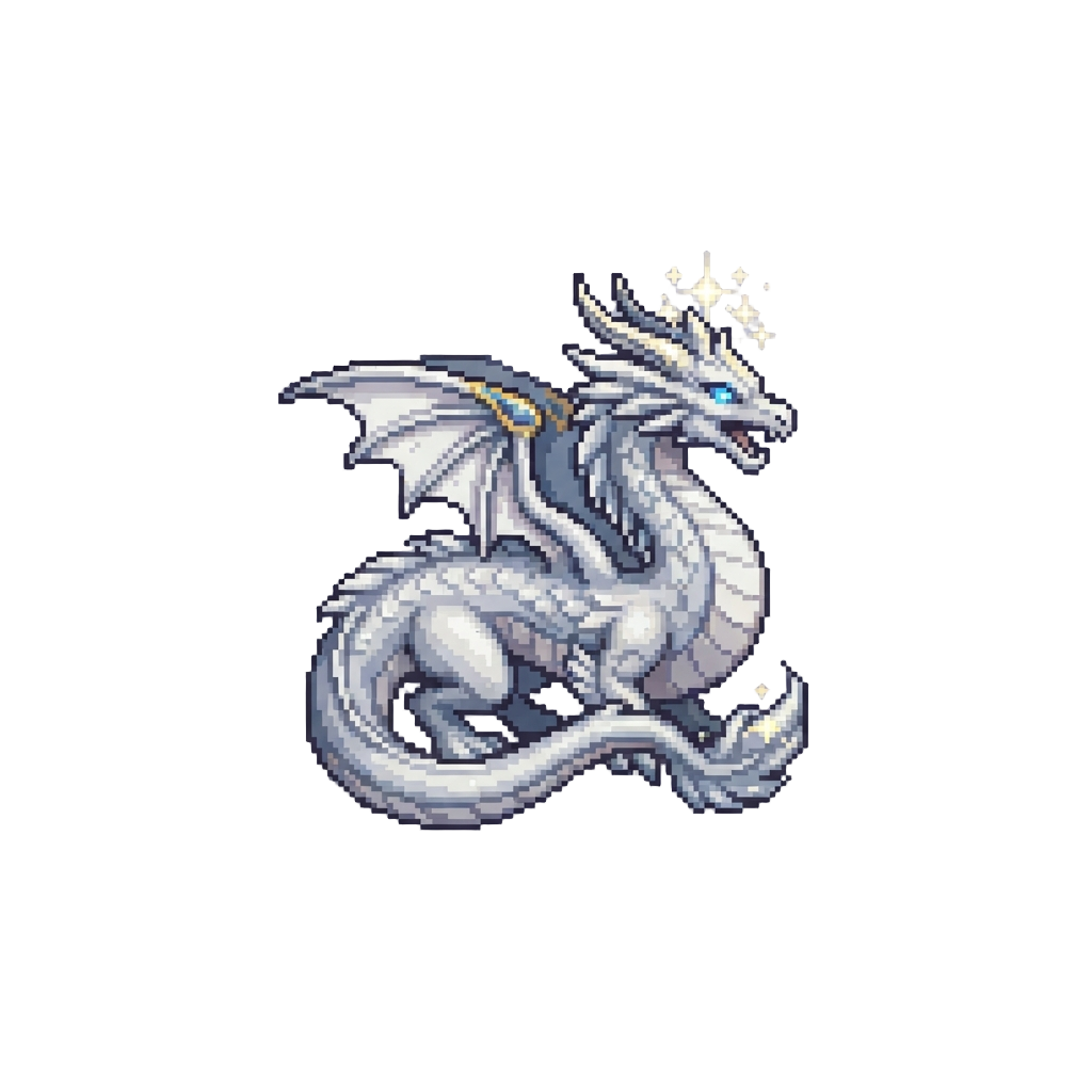 A Majestic Platinum-white Divine Dragon Crowned in Starlight