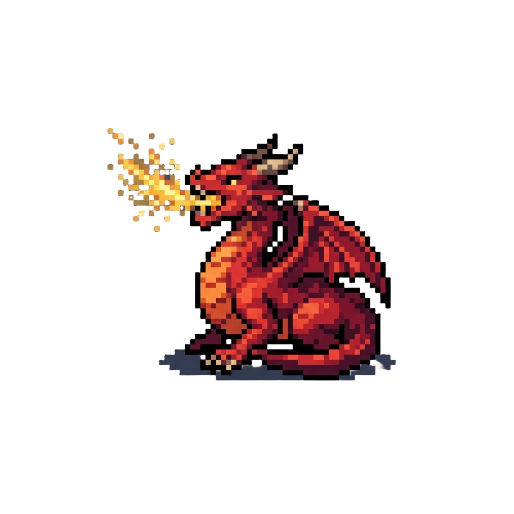 A Flaming Crimson Dragon Spitting Golden Sparks