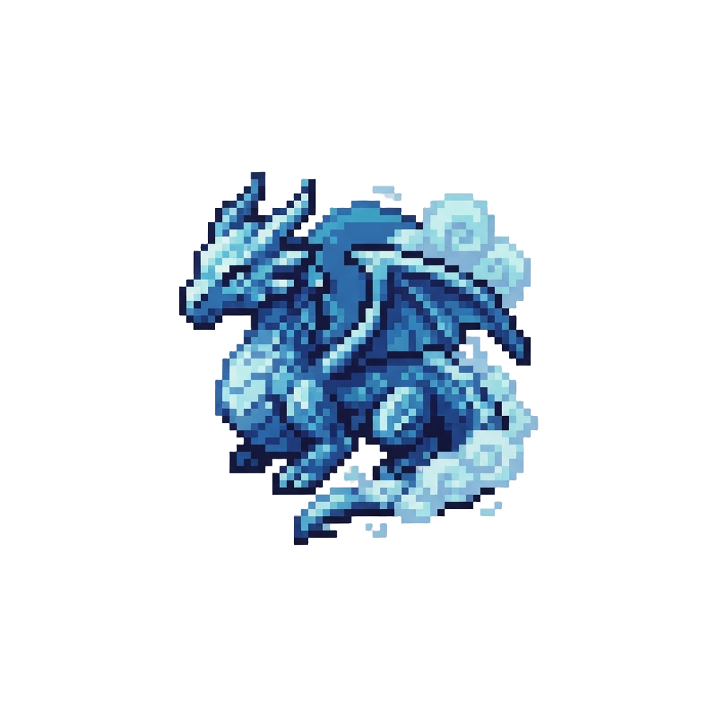 An Icy Sapphire Dragon Trailing Frost Clouds