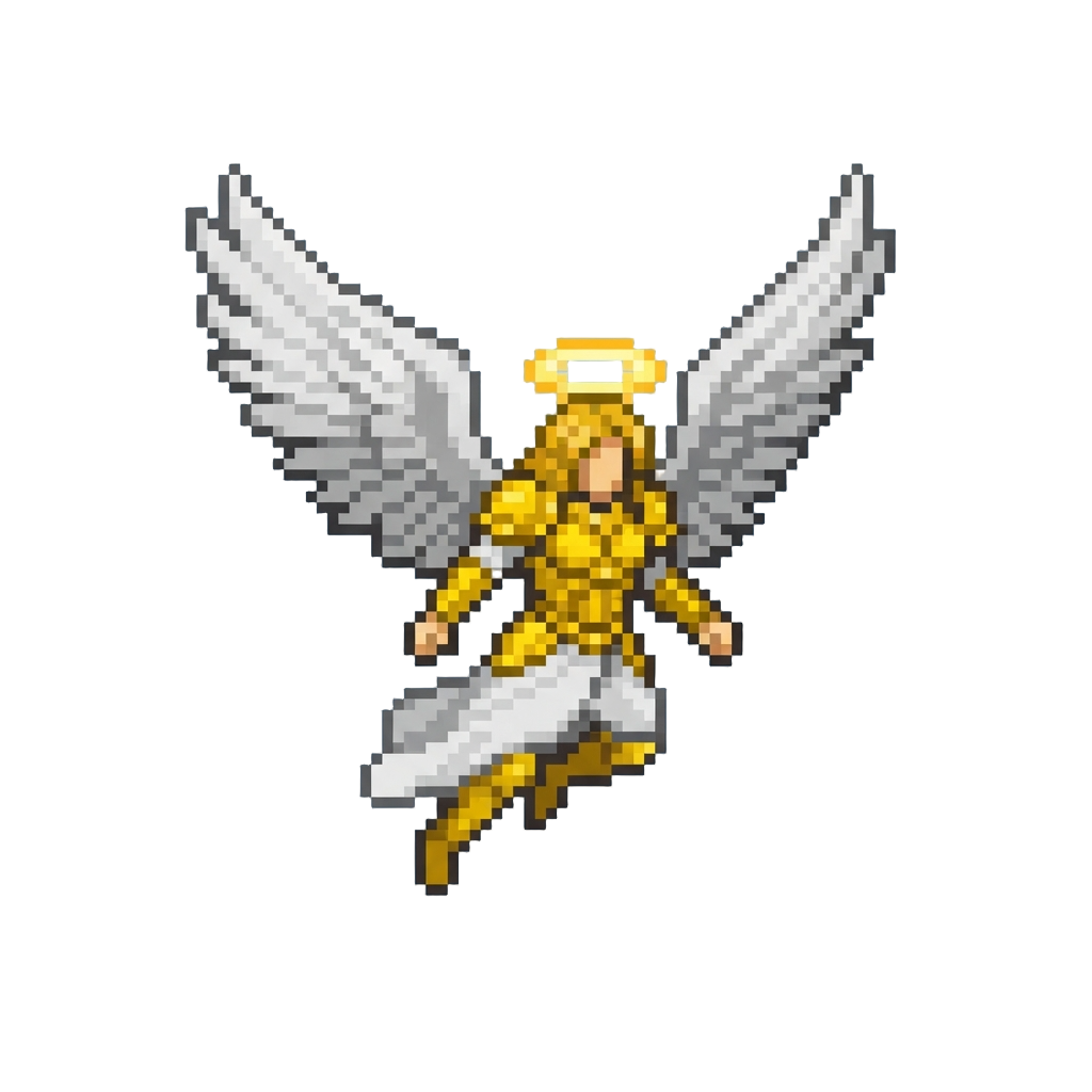 A Glowing White-and-gold Angel with Huge Wings Flying High